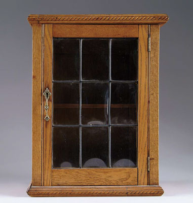 Appraisal: LEADED GLASS OAK DISPLAY CASE Unusual cabinet door using individual