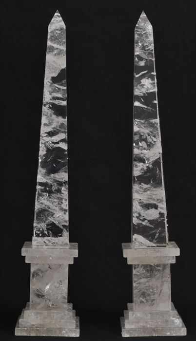 Appraisal: PAIR OF DECORATIVE ROCK CRYSTAL OBELISKS Each on block-form pedestal