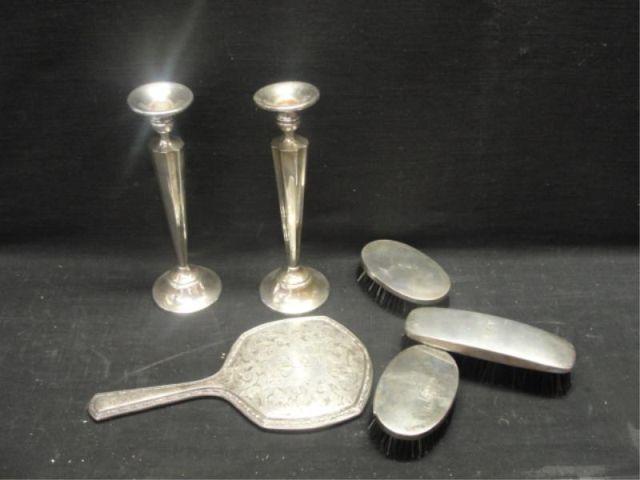 Appraisal: Lot of Six Pieces of Sterling Pair of candlesticks and