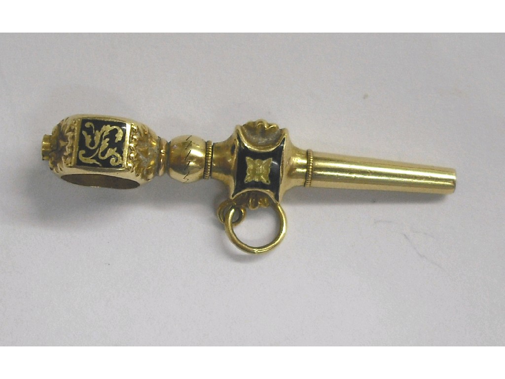 Appraisal: Breguet style gold and enamel watch key with ratchet wind