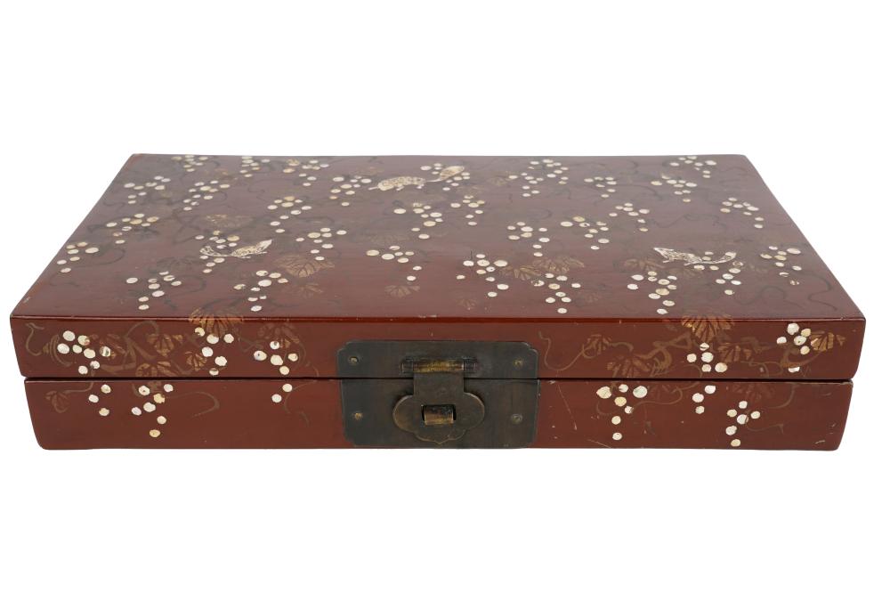 Appraisal: JAPANESE LACQUERED MOTHER OF PEARL INLAID BOX inches wide inches