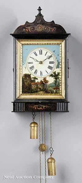 Appraisal: An Antique Continental Painted and glomis Wall Clock th c