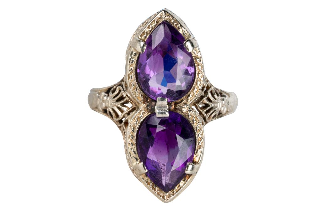 Appraisal: KARAT WHITE GOLD AMETHYST RINGcontaining two pear shape natural amethysts