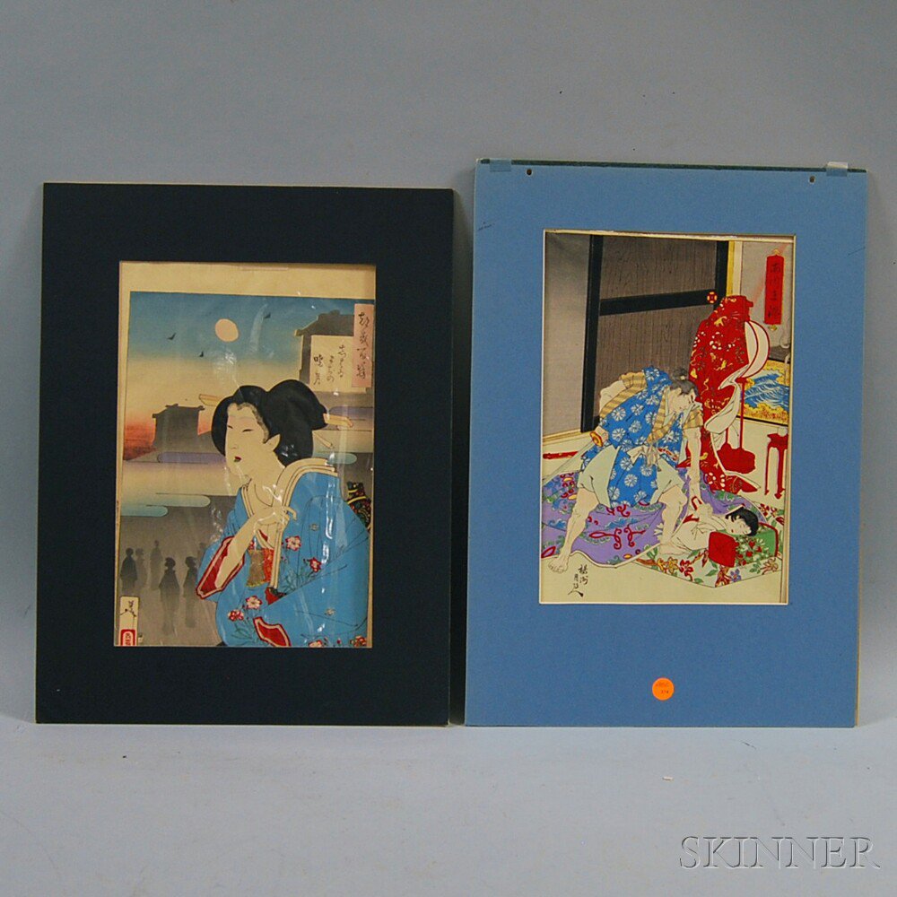 Appraisal: Two Prints Tsukioka Yoshitoshi Japanese - Moon at Shibai-machi from