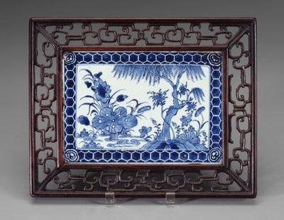 Appraisal: Chinese blue and white tile lotuses and willow tree within