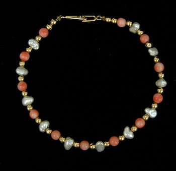 Appraisal: A Dainty Angel Skin Coral Bead and Pearl Bracelet The