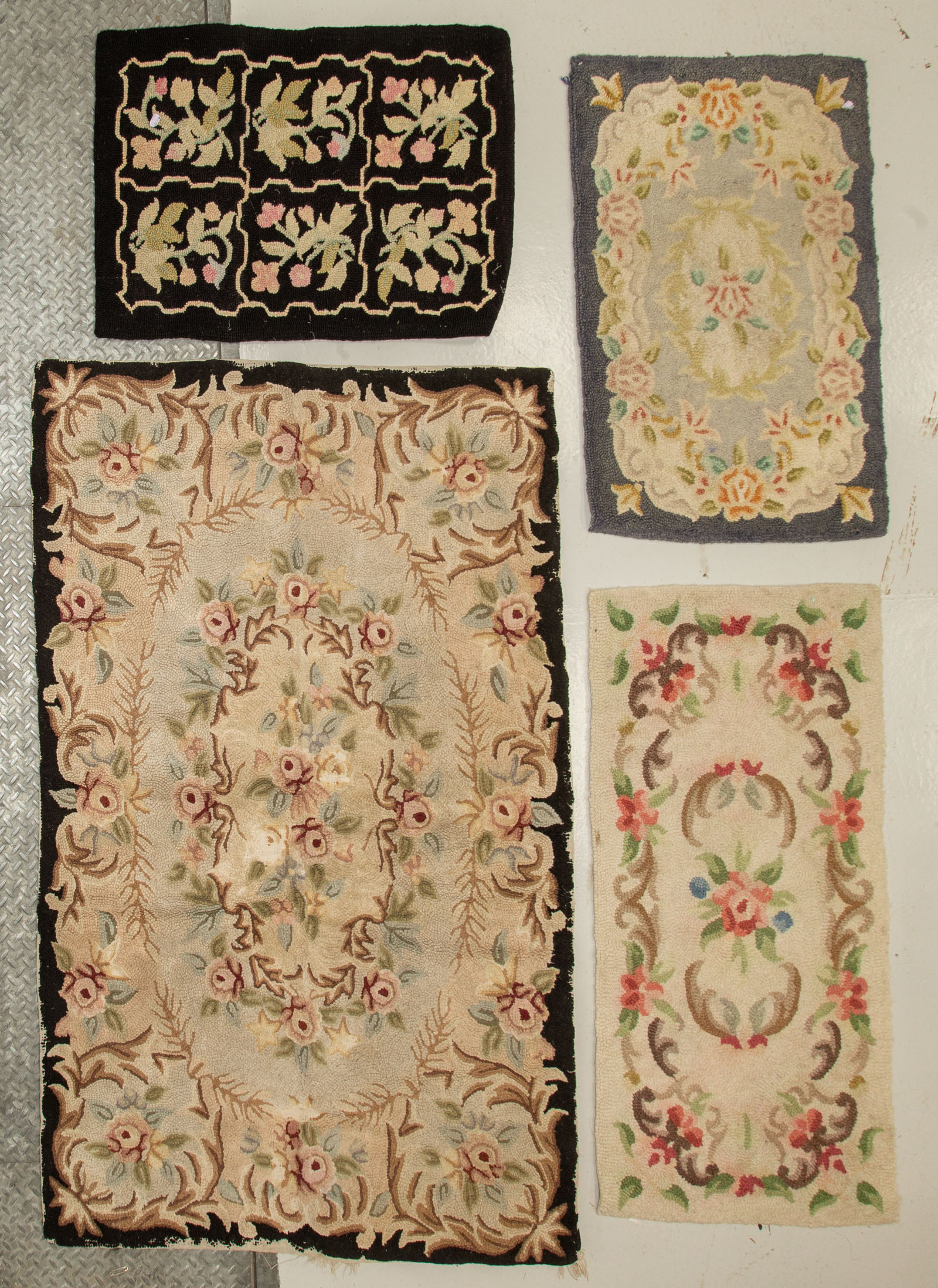 Appraisal: FOUR AMERICAN HOOKS SCATTER RUGS x one x two x