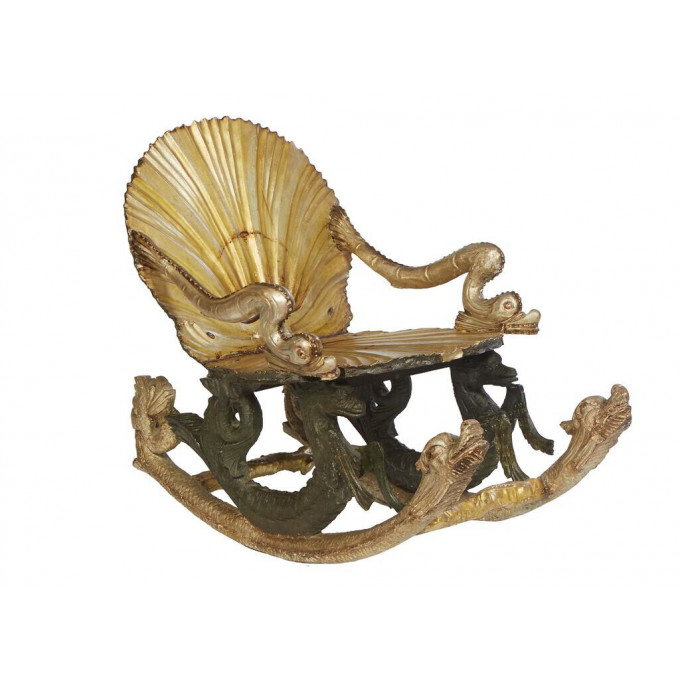 Appraisal: Venetian Sleigh Form Figural Grotto Rocking Chair th c the