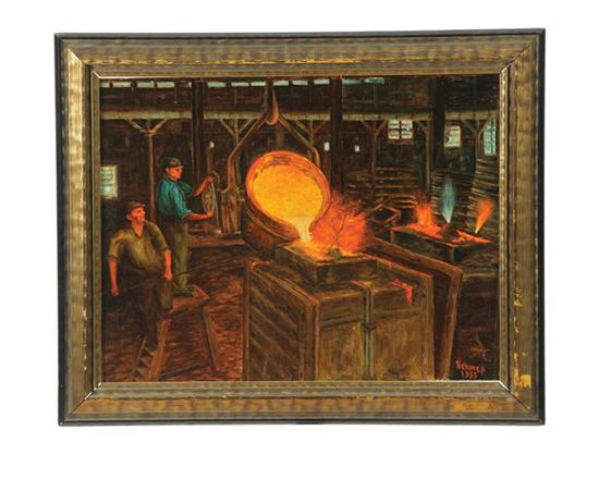 Appraisal: INTERIOR OF A FOUNDRY SIGNED ''SCHWEP'' AMERICAN EARLY TH CENTURY