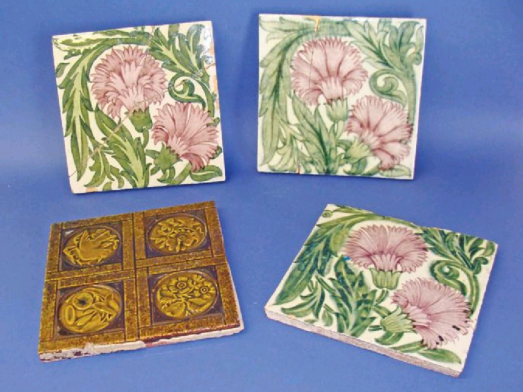 Appraisal: WILLIAM DE MORGAN A POTTERY TILE decorated with stylised carnations