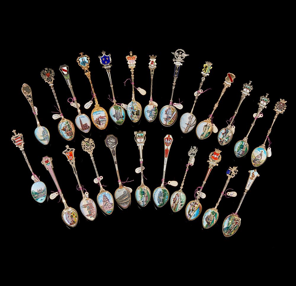 Appraisal: Enameled Silver Souvenir Spoons Lot of twenty four assorted enameled