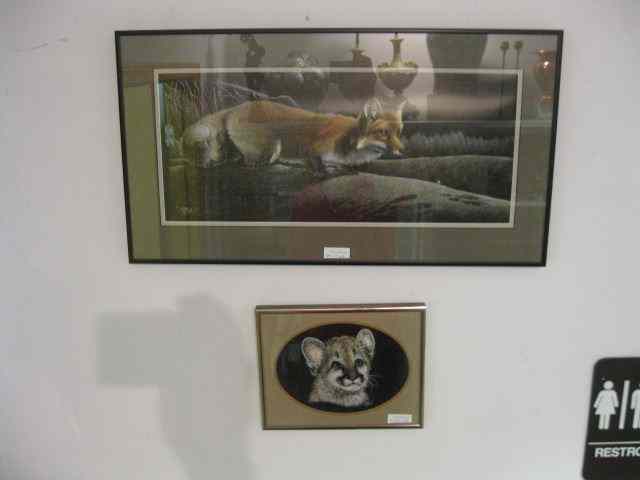 Appraisal: Gregg Murray scratchboard wildlife art ''Fox'' and ''Mountain Lion Cub''