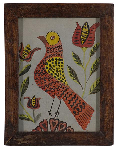 Appraisal: FOLKY PARROT PAINTING American th century probably Pennsylvania German Hand