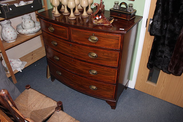 Appraisal: th CENTURY MAHOGANY BOW FRONTED CHEST of short and long