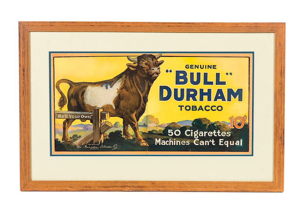 Appraisal: Bull Durham Tobacco Cigarettes Sign Measures tall wide Good original