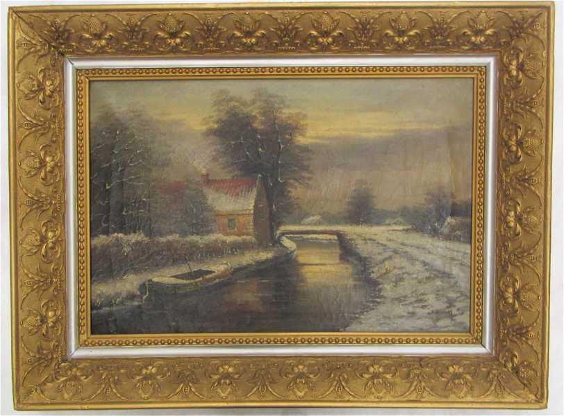 Appraisal: HERMANS OIL ON CANVAS European canal in winter circa late