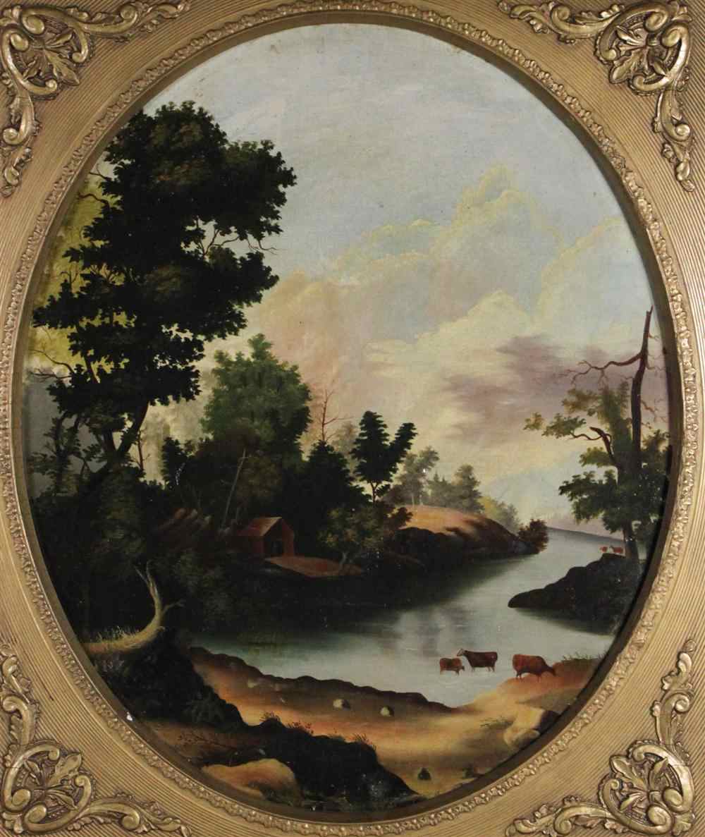 Appraisal: AMERICAN SCHOOL TH CENTURY HUDSON RIVER LANDSCAPE WITH CATTLE Oil