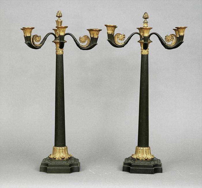 Appraisal: Pair of Empire-Style Gilt and Patinated-Metal Six-Light Candelabra in in