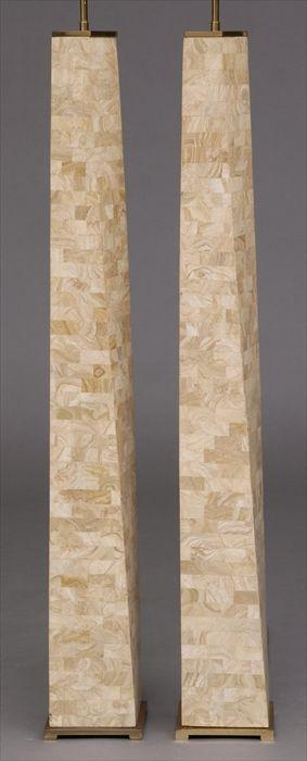 Appraisal: PAIR OF KARL SPRINGER BRASS-MOUNTED MARBLE FLOOR LAMPS Of flared