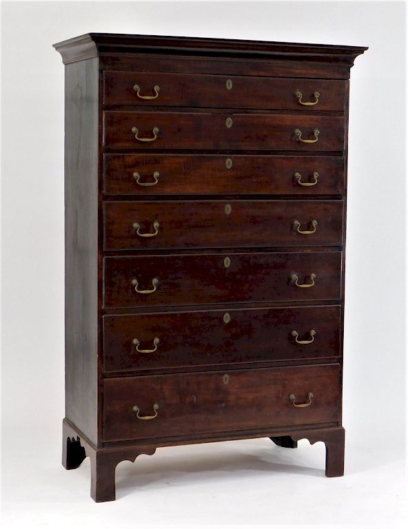 Appraisal: C Chippendale Tiger Maple Drawer Tall Chest New England th