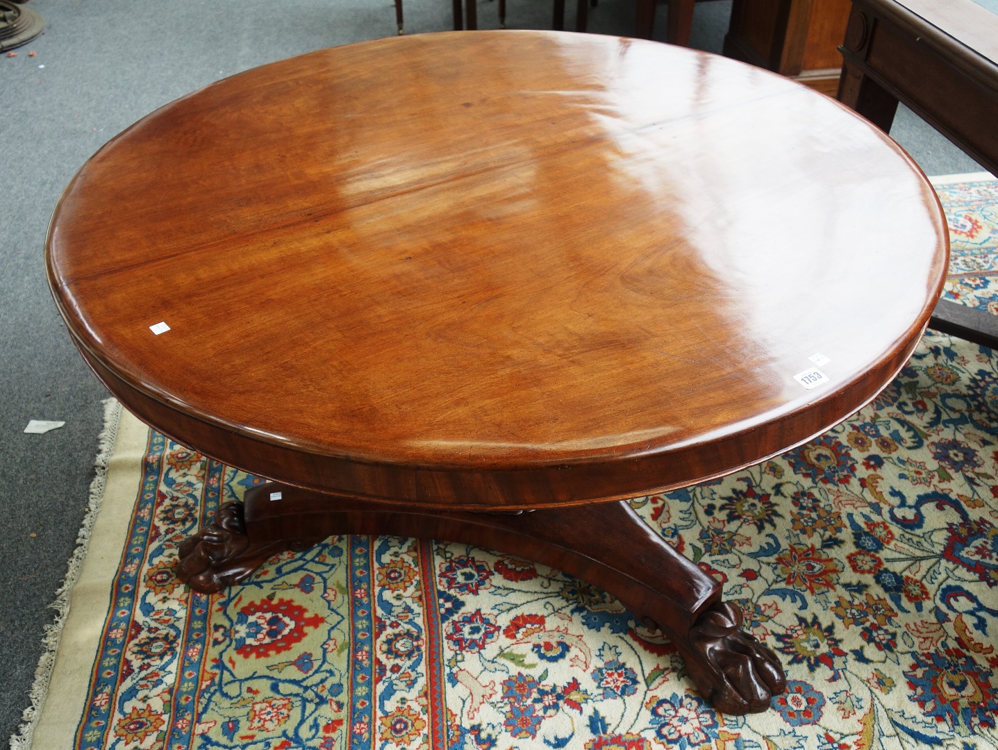 Appraisal: A William IV mahogany breakfast table the circular snap top