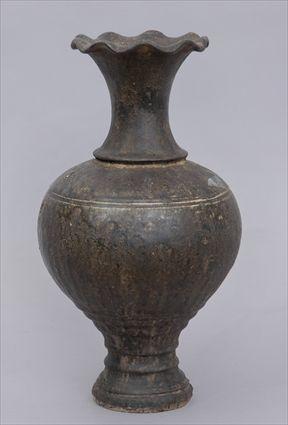 Appraisal: KHMER BROWN-GLAZED STONEWARE VASE The ovoid bowl beneath beaker neck