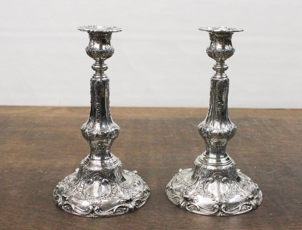 Appraisal: PAIR OF GORHAM STERLING SILVER CANDLESTICKS A featuring relief shell