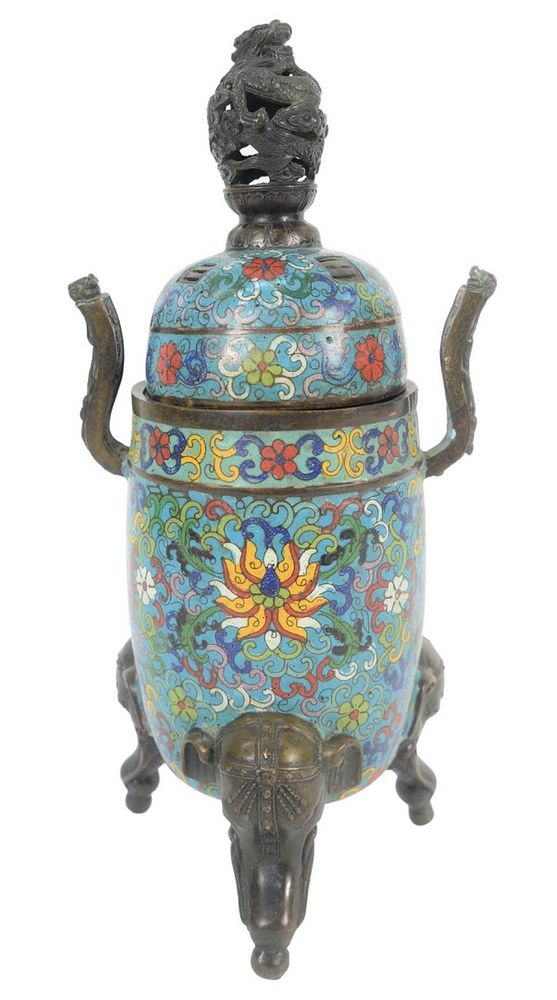 Appraisal: Chinese Cloisonne Tripod Incense Holder having elephant form feet dragon