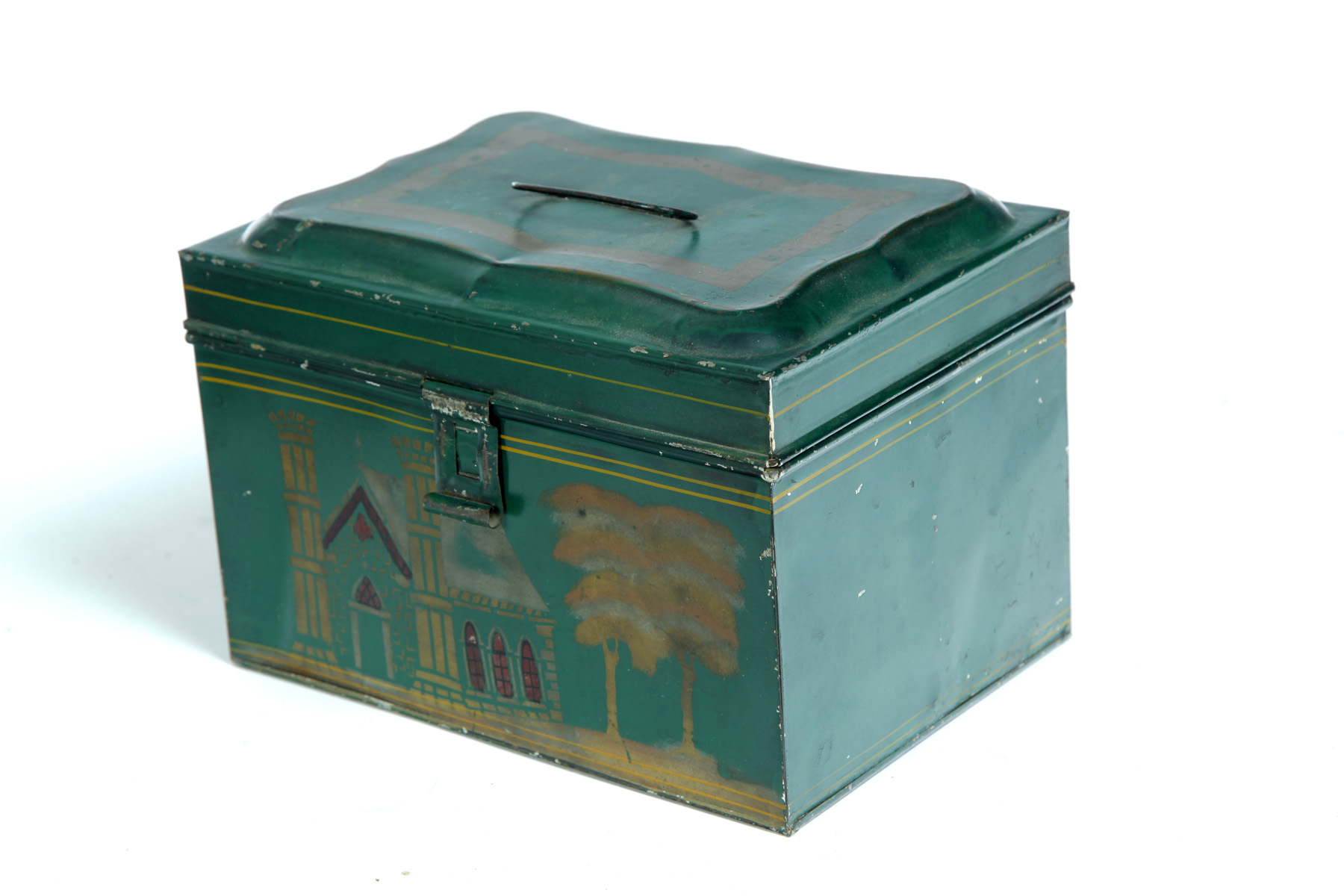 Appraisal: AMERICAN TOLE DOCUMENT BOX Mid th century Green ground with