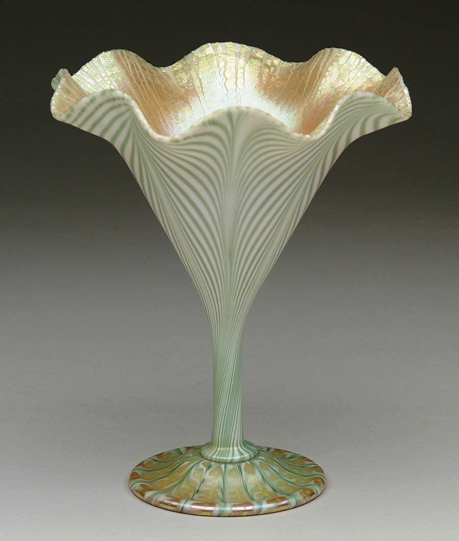 Appraisal: QUEZAL FLOWER FORM VASE Wonderful Quezal flower form has green