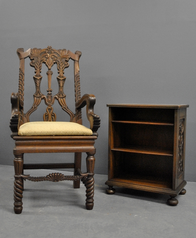 Appraisal: - Carved mahogany armchair tog with a mahogany bookrack labeled