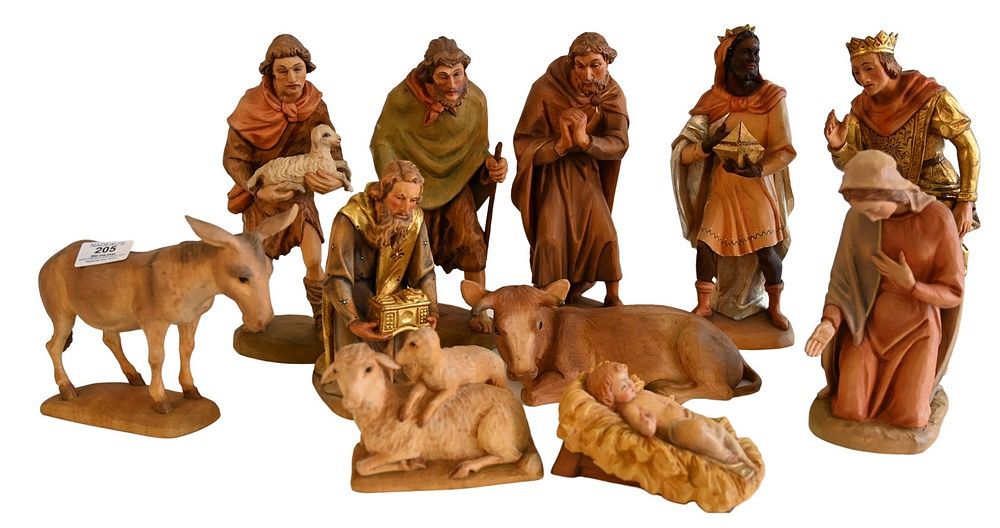 Appraisal: Eleven Piece Group of Carved Anri Wood Nativity Figures to