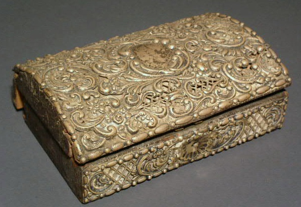 Appraisal: Silver filigree overlay jewelry box late th c over leather