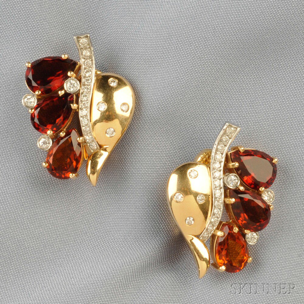 Appraisal: kt Gold Citrine and Diamond Earclips each set with three