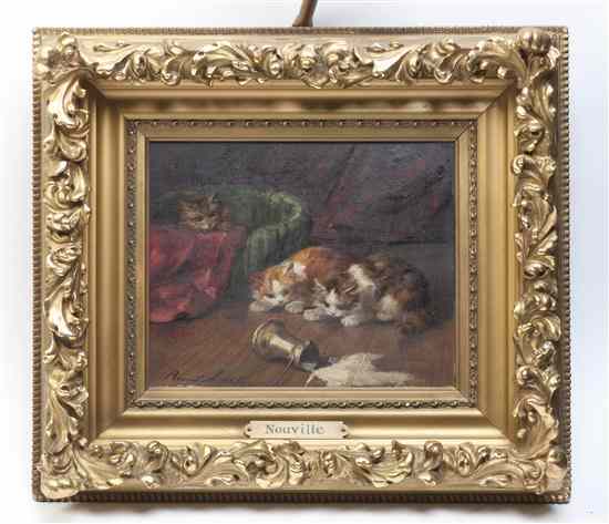 Appraisal: Nouville Kittens with Spilt Milk oil on canvas x inches