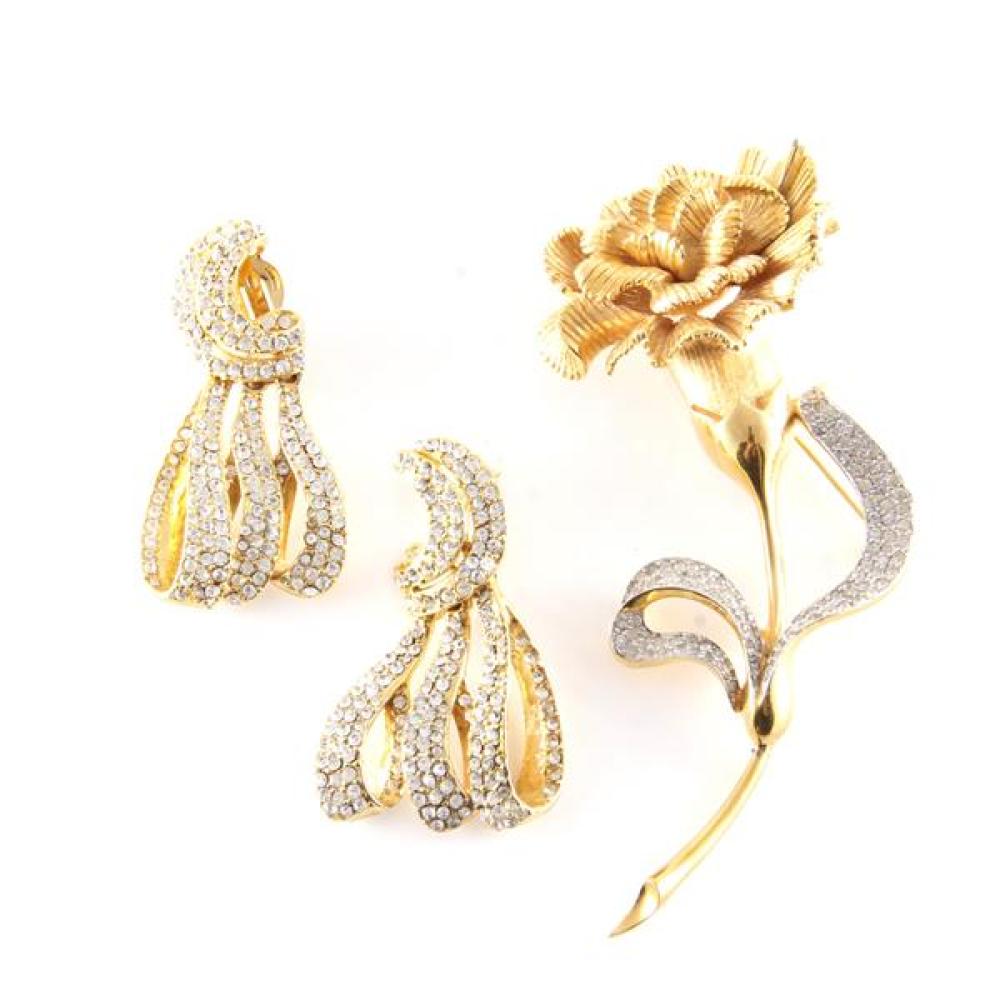 Appraisal: JOMAZ GIANT GOLD TONE TEXTURE CARNATION FLOWER PIN WITH PAVE