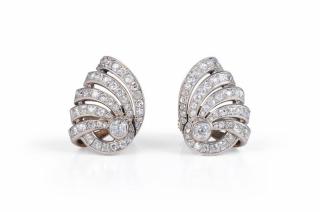 Appraisal: A Pair of s Platinum and Diamond Earrings A Pair