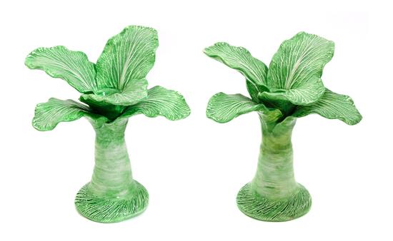 Appraisal: Sale Lot A Pair of Dodie Thayer Lettuce Ware Candlesticks