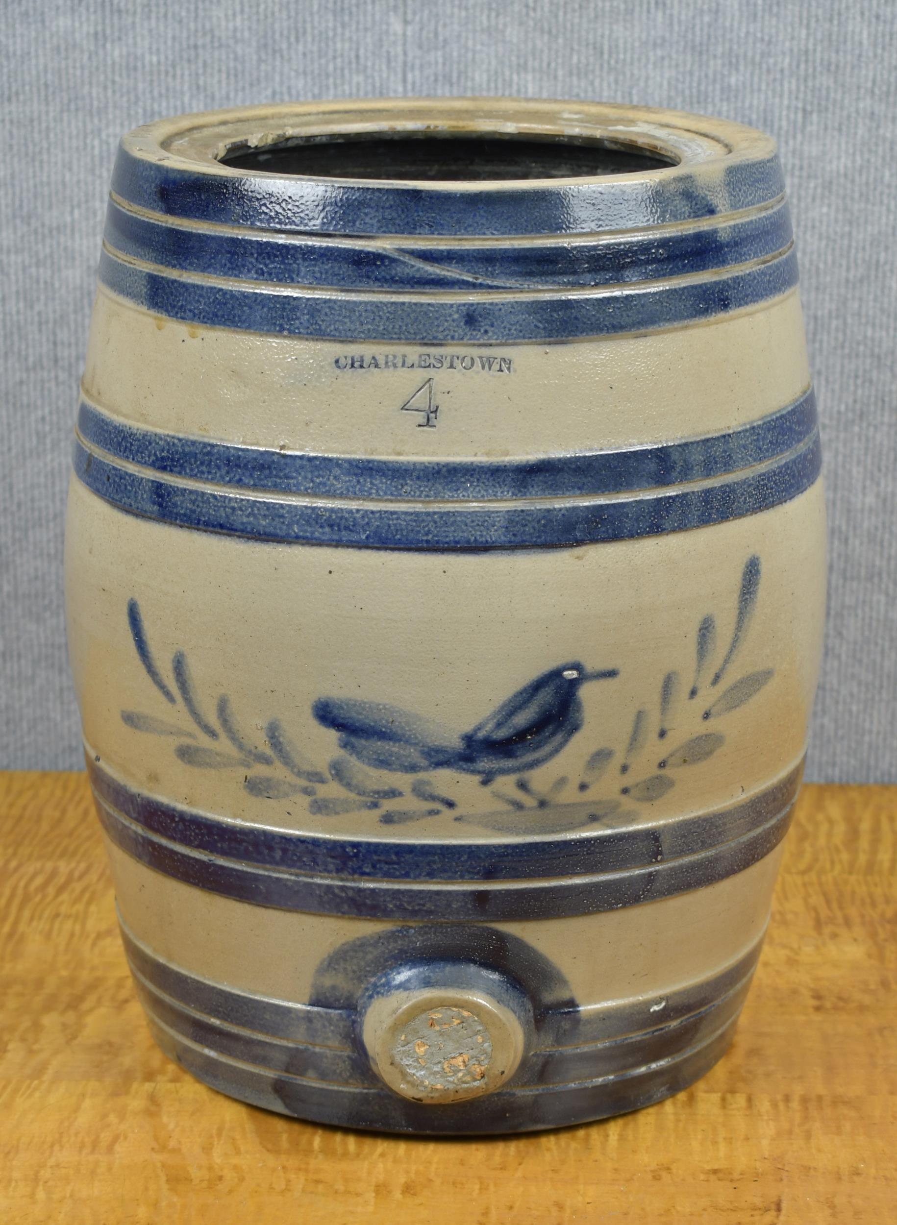 Appraisal: TH C CHARLESTOWN STONEWARE WATER CROCK Gallon Charlestown crock with