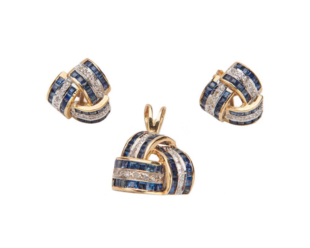 Appraisal: K Gold Sapphire and Diamond Suite featuring a pair of