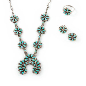 Appraisal: Carmelita Wyaco Zuni th century Silver and Petit Point Turquoise