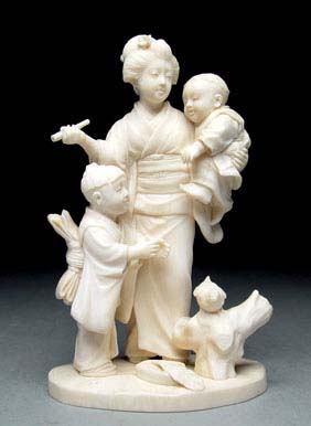 Appraisal: ANTIQUE IVORY OKIMONO Very finely detailed antique Tokyo School-type ivory