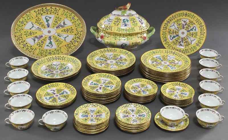 Appraisal: Pcs Herend ''Yellow Dynasty'' partial dinnerservice decorated with chinoiserie foliage