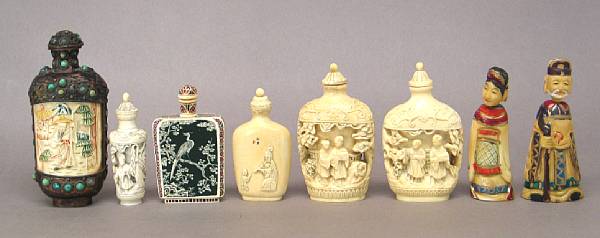 Appraisal: A group of eight snuff bottles Including four of ivory