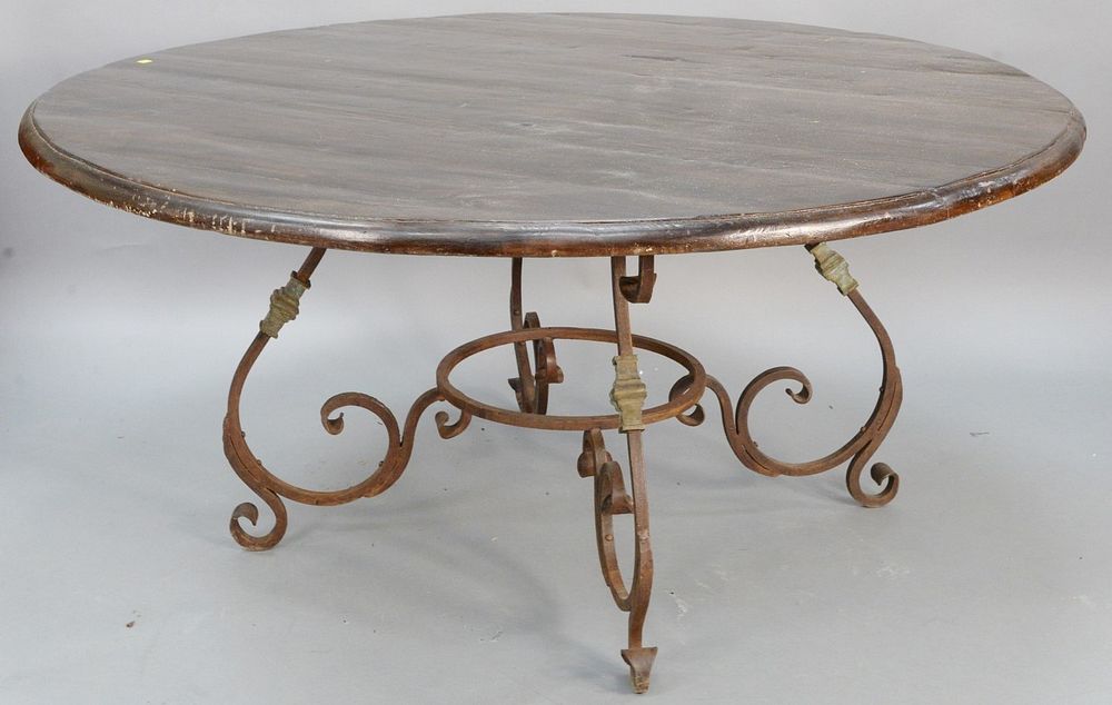 Appraisal: Round plank top table with iron base ht dia Round