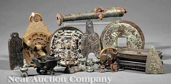 Appraisal: A Group of Antique Chinese Bronze Objects including a diminutive