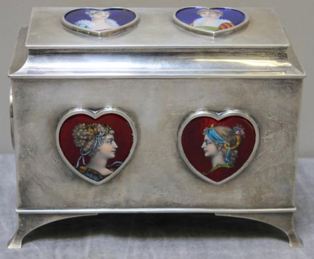 Appraisal: STERLING Late th C Enamel Decorated Silver Box Beautiful casket