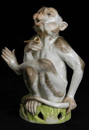 Appraisal: AMUSING DRESDEN PORCELAIN FIGURE OF A MONKEY Blue Dresden mark