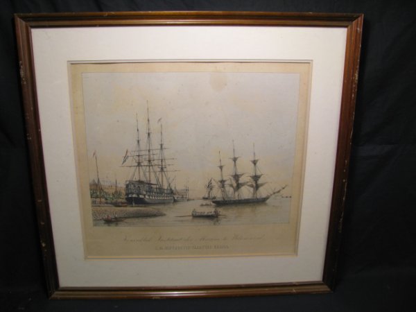 Appraisal: Nautical colored engraved lithograph print of a harbor scene with