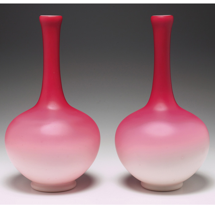 Appraisal: Wheeling Peachblow vases pair bulbous shape with a long neck